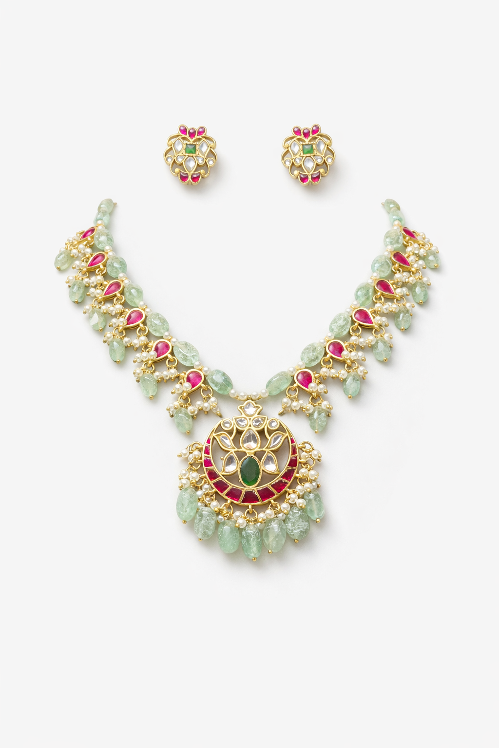 Handcrafted Emerald Piroi Jadau Necklace