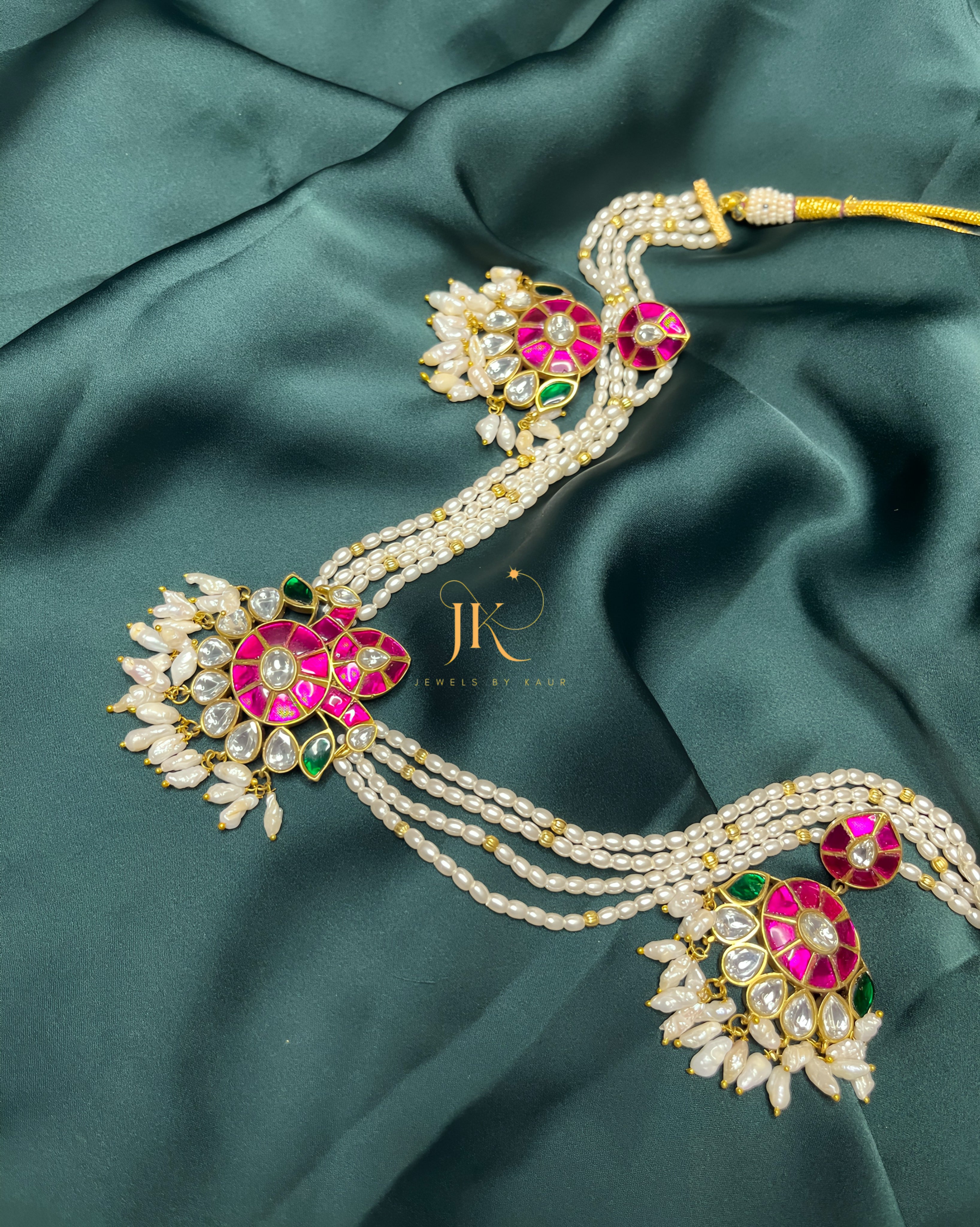 Royal kundan detailing with real rice pearls