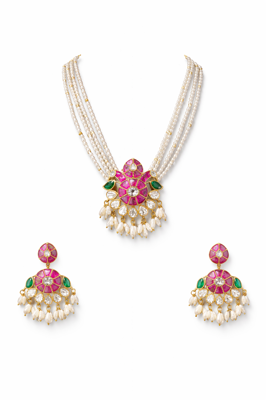 Royal kundan detailing with real rice pearls